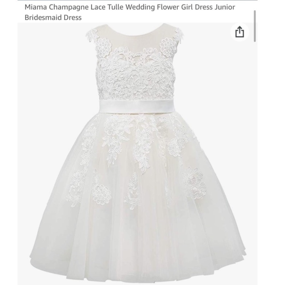 White tulle with lace over lay flowers girls dress